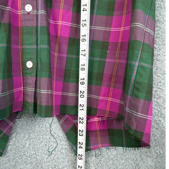 Current/Elliot Women’s Plaid Button Up Shirt Pink Green Fray Hem SZ 1 Layering - Picture 5 of 9